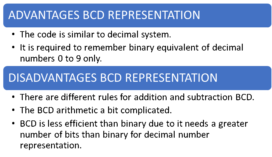 advantages and disadvantages of BCD representation